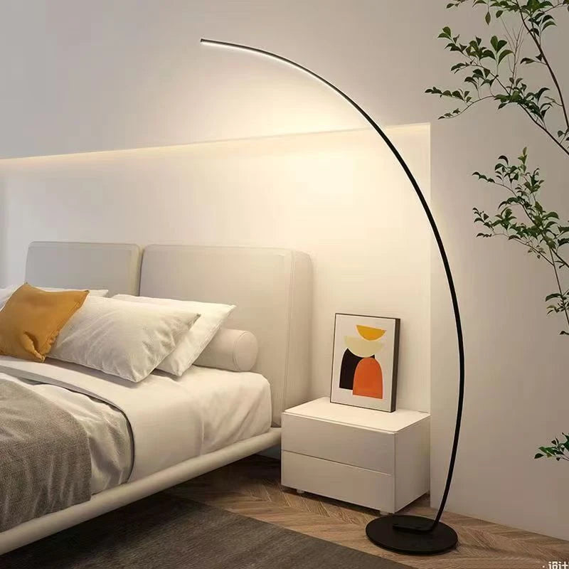 Lampadaire Led nordique moderne en forme d'arc, lumière sur pied avec télécommande à intensité variable, pour salon, chambre à coucher, canapé, étude, éclairage décoratif