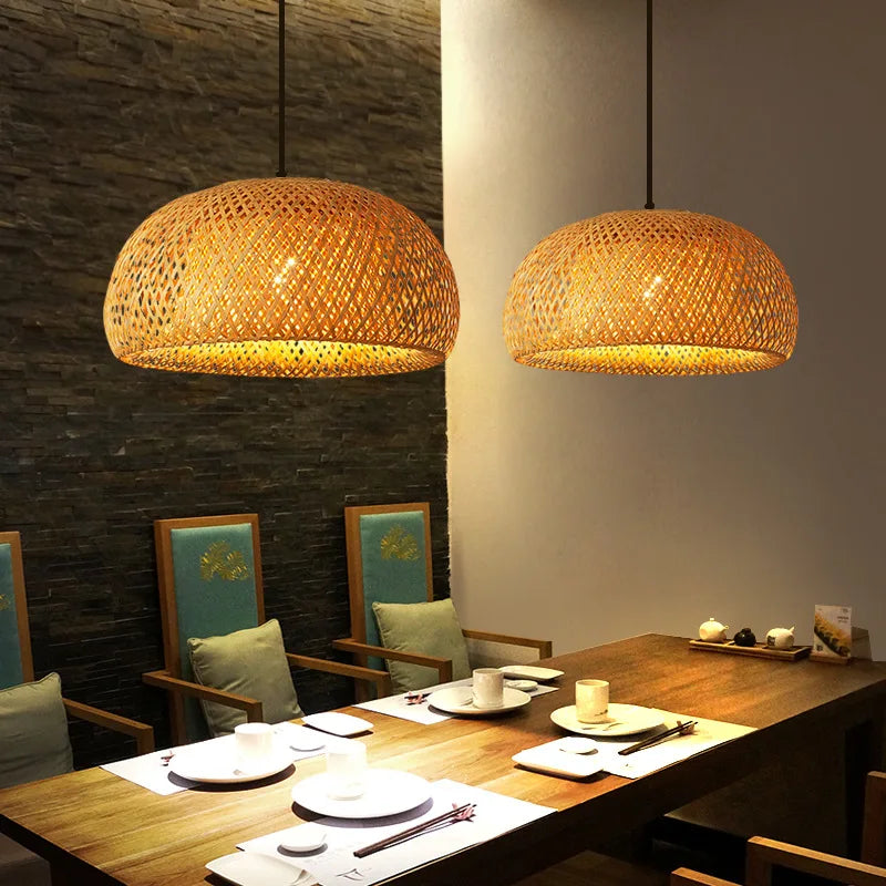 Lanterne en bambou 30 cm suspension lampe rotin naturel osier E27 LED lustres tissé à la main abat-jour luminaire suspension