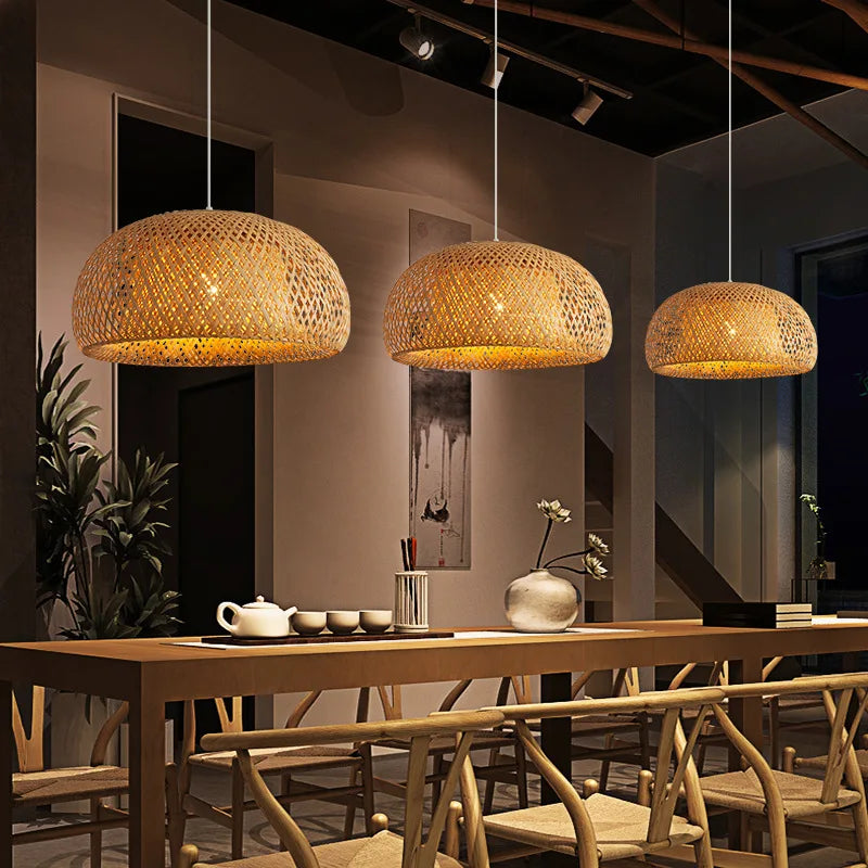 Lanterne en bambou 30 cm suspension lampe rotin naturel osier E27 LED lustres tissé à la main abat-jour luminaire suspension
